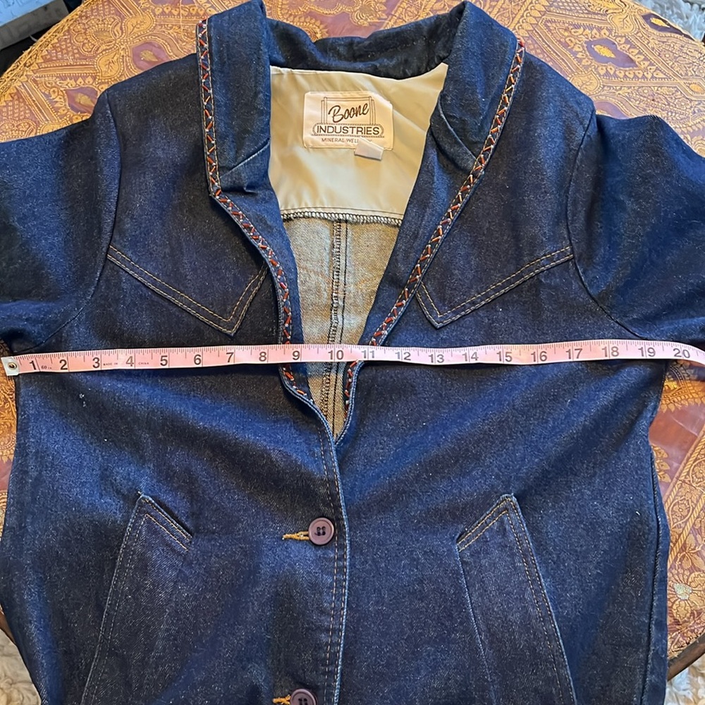 Boone Industries Denim Duster Button up Coat Beads & Modern detail Made in USA - Picture 16 of 17